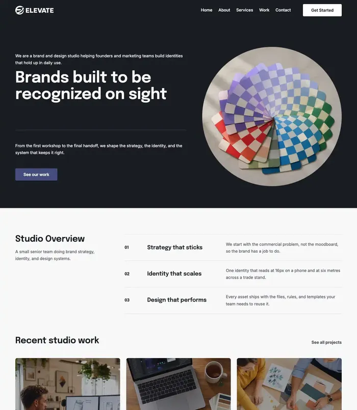 Home page of the Agency 2 starter site
