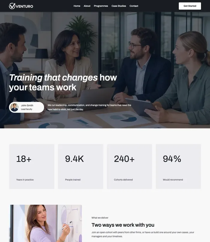 Home page of the Corporate 1 starter site