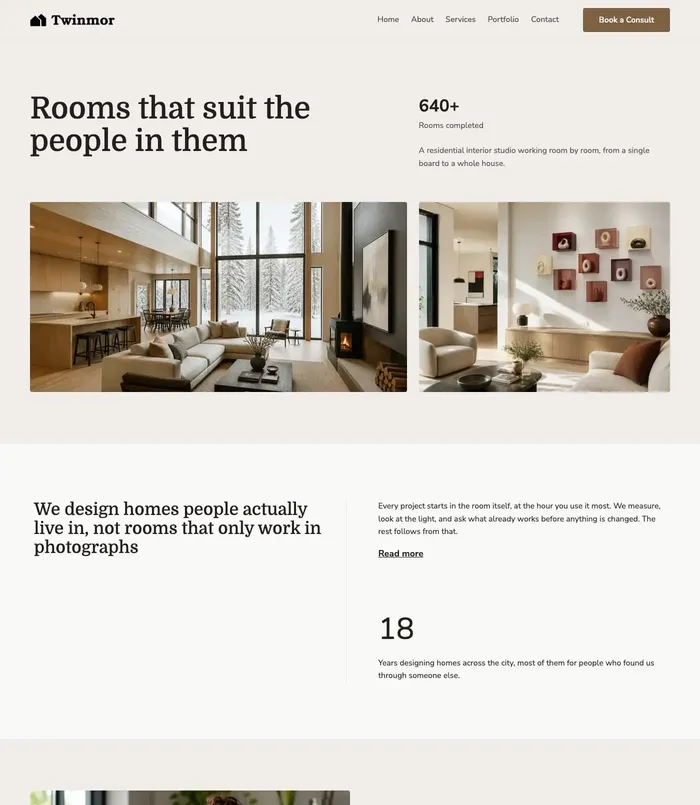 Home page of the Interior Design starter site