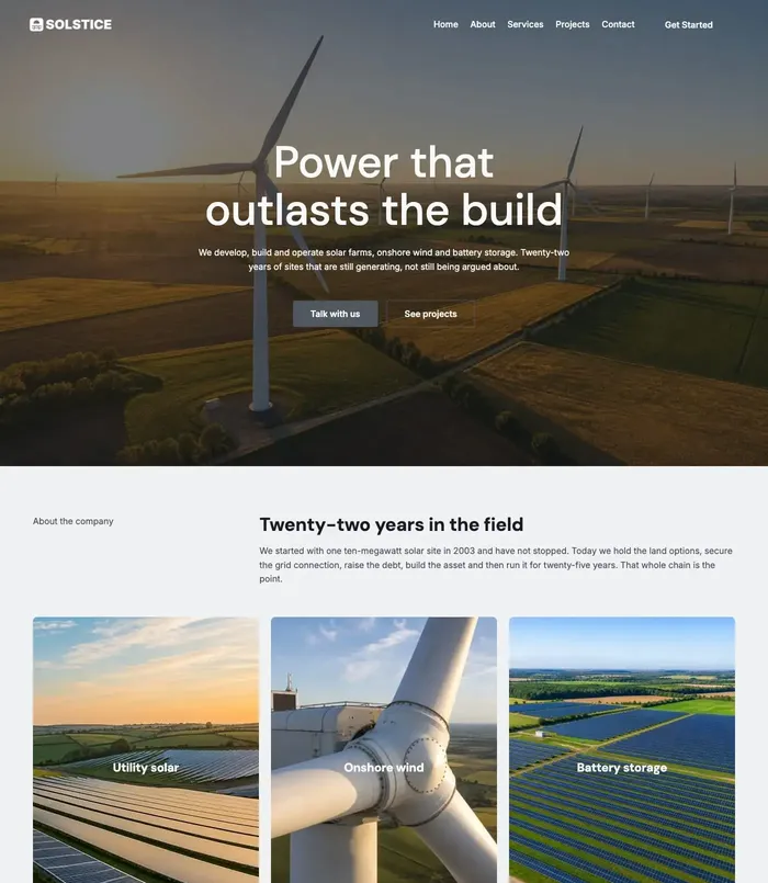 Home page of the Solar Energy 1 starter site