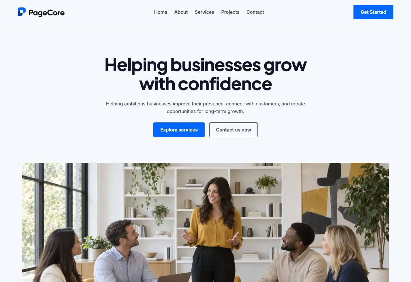 The PageCore FSE theme demo: “Helping businesses grow with confidence”